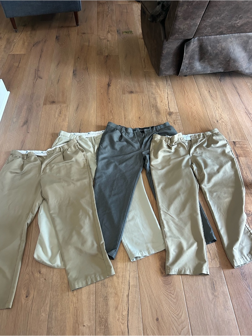 Haggar Men's Chino Pants in Light Tan, Khaki and Dark Gray